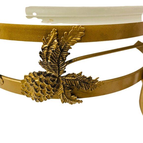 Vintage Brass Glass Fruit Bowl with Decorative Grapes Pinecone Design Elegant Ho - Picture 6 of 9